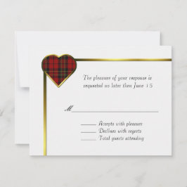 Brodie Tartan Pset Heart Wedding RSVP Kaart