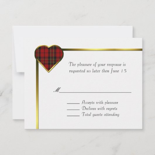 Brodie Tartan Pset Heart Wedding RSVP Kaart (Voorkant)