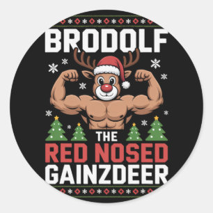 Brodolf De Rode Neus Gainzdeer Grappig Kerst Gympa Ronde Sticker