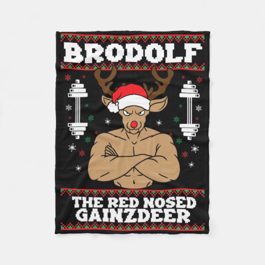 Brodolf Grappig Kerst Buff Rendier Gym Bodybuildin Fleece Deken (Voorkant)