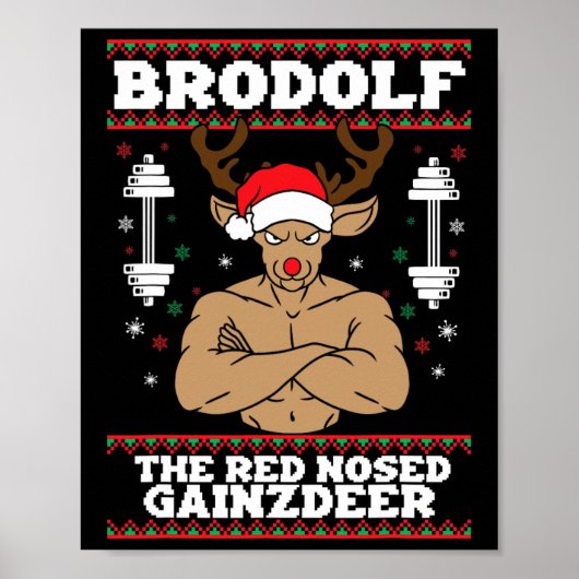 Brodolf Grappige Kerst Oef Reindeer Gym Lichaam Poster (Voorkant)
