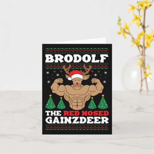 Brodolf Grappige Kerstbuff Reindeer Gym Bodybuil Kaart (Gele Bloem)
