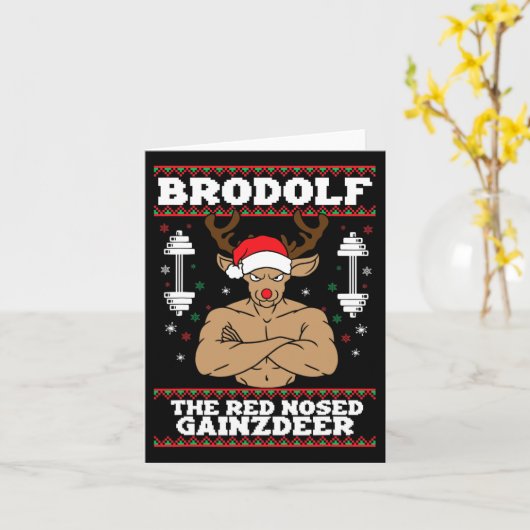 Brodolf Grappige Kerstbuff Reindeer Gym Bodybuil Kaart (Gele Bloem)
