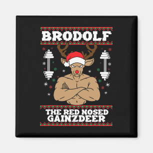 Brodolf Grappige Kerstbuff Reindeer Gym Bodybuil Magneet