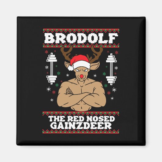 Brodolf Grappige Kerstbuff Reindeer Gym Bodybuil Magneet (Voorkant)