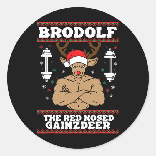 Brodolf Grappige Kerstbuff Reindeer Gym Bodybuil Ronde Sticker (Voorkant)
