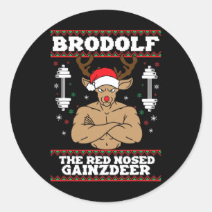 Brodolf Grappige Kerstbuff Reindeer Gym Bodybuil Ronde Sticker