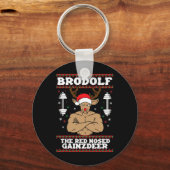 Brodolf Grappige Kerstbuff Reindeer Gym Bodybuil Sleutelhanger (Voorkant)