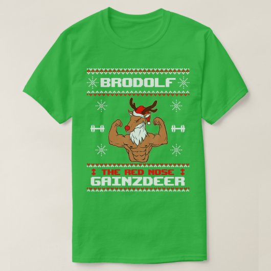 Brodolf: Red Nose Gainzder Gym Ugly Kerstmis T-shirt (Design voorkant)