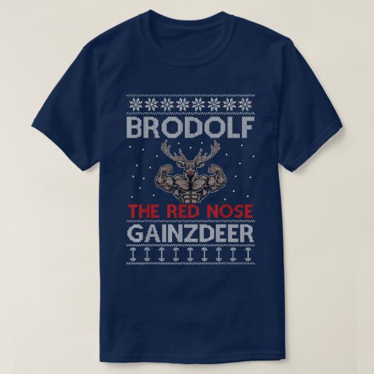 Brodolf Reindeer Funny Kerstmis Gym Body Builder T-shirt (Design voorkant)