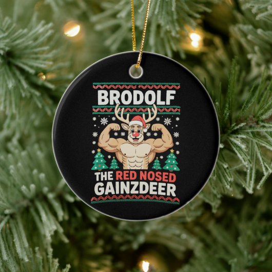 Brodolf Rode Neus Gainzdeer Rendier Kerst Fitnes Keramisch Ornament (Boom)