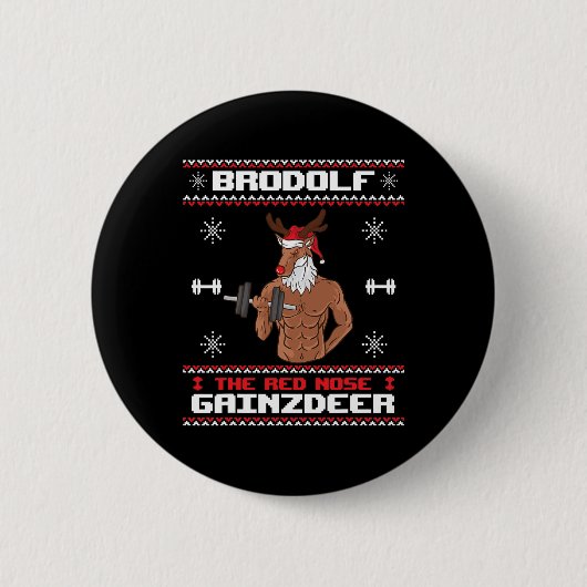 Brodolf The Red Nose Gainzder Gym Ugly Kerstmis Ronde Button 5,7 Cm (Voorkant)