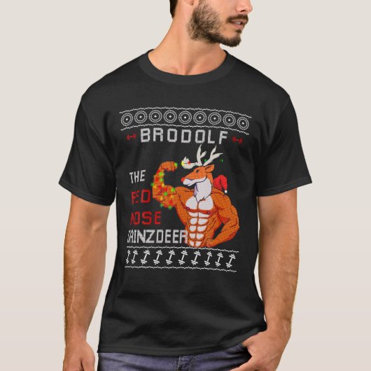 Brodolf The Red Nose Gainzder Gym Ugly Kerstmis T-shirt (Voorkant)