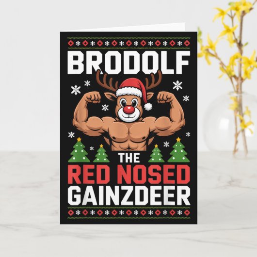 Brodolf The Red Nosed Gainzdeer Funny Christmas Gy Kaart (Gele Bloem)