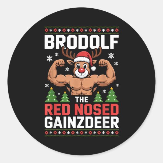 Brodolf The Red Nosed Gainzdeer Funny Christmas Gy Ronde Sticker (Voorkant)