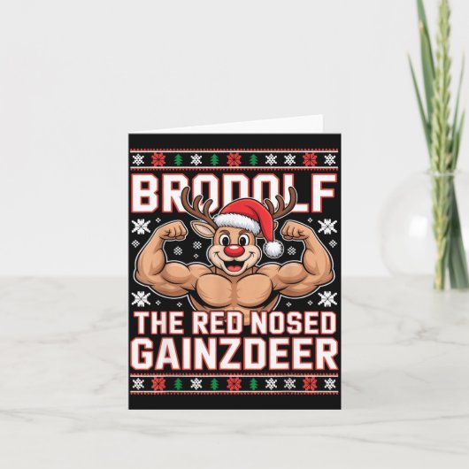 Brodolf The Red Nosed Gainzdeer Funny Xmas Gym Out Kaart (Voorkant)
