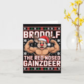 Brodolf The Red Nosed Gainzdeer Funny Xmas Gym Out Kaart (Gele Bloem)