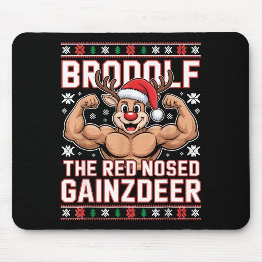 Brodolf The Red Nosed Gainzdeer Funny Xmas Gym Out Muismat (Voorkant)