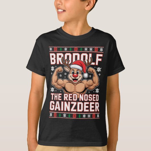 Brodolf The Red Nosed Gainzdeer Funny Xmas Gym Out T-shirt (Voorkant)