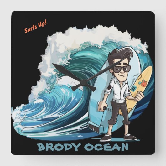 Brody Ocean Wavecrest Vierkante Klok (Voorkant)