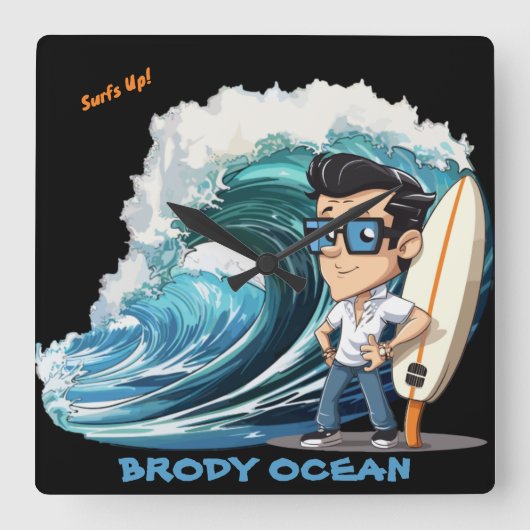 Brody Ocean Wavecrest Vierkante Klok (Voorkant)