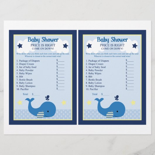 Brody Whale Nautical Price Game Baby shower (Voorkant)