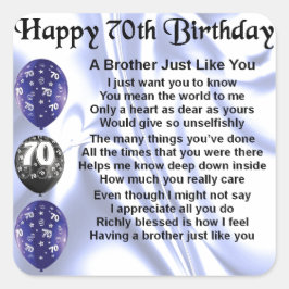 Broeder gedicht 70e verjaardag vierkante sticker