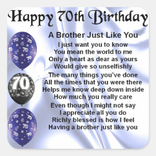 Broeder gedicht 70e verjaardag vierkante sticker