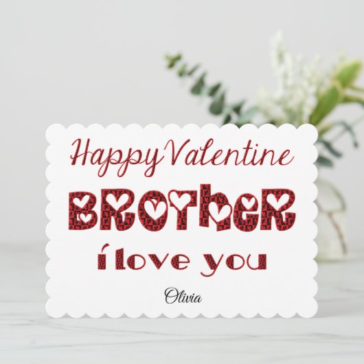 Broeder I love You Cute Cupid Typography Valentijn Feestdagenkaart (Staand voorkant)
