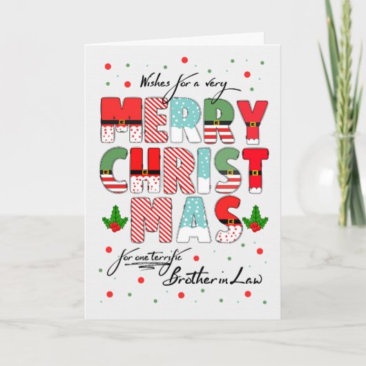 Broeder in de wet Vrolijk Kerstmis versierd Letter Feestdagen Kaart (Voorkant)