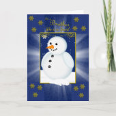 Broeder kerstkaart, blauw met sneeuwpop feestdagen kaart (Voorkant)
