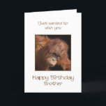 Broeder Verjaardag, Orang Utan Kaart<br><div class="desc">Geef je broer een brutale aap van een verjaardagskaart. Een verjaardagskaart voor je eigen topbanaan! Een baby orang-oetan ziet er schattig uit.</div>