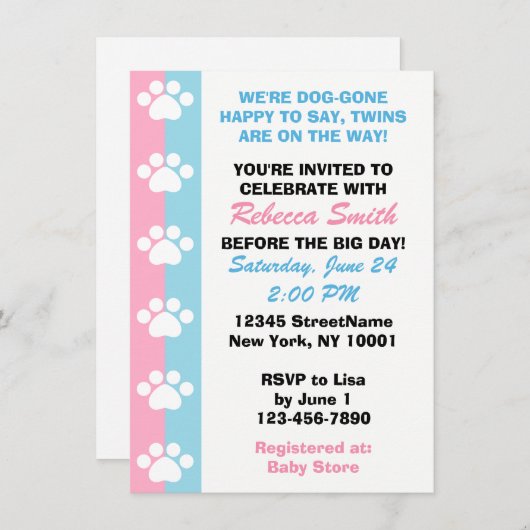 Broederlijke tweeling - Uitnodigingen voor Baby sh (Voorkant / Achterkant)