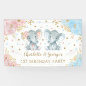 Broederlijke Twins Olifant Wild Een 1e Verjaardag Spandoek (Horizontaal)