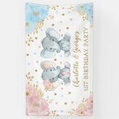 Broederlijke Twins Olifant Wild Een 1e Verjaardag Spandoek (Verticaal)