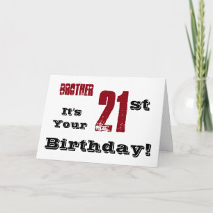 Broeder's 21ste verjaardag groet in zwart, rood. kaart