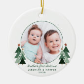 Broeder's Eerste Kerst Schattigee Bomen 2 Foto's Keramisch Ornament (Voorkant)