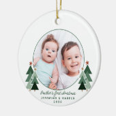 Broeder's Eerste Kerst Schattigee Bomen 2 Foto's Keramisch Ornament (Links)