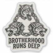 Broederschap Loopt Diep Triple Wolf Ketting Biker Sticker (Voorkant)