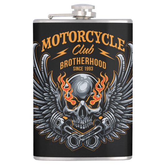 Broederschap Motorfieclub Skull en Wings Heupfles (Voorkant)