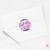 BROEDING TORTELDUIFJES MONOGRAM, zwart-wit roze Ronde Sticker (Envelop)
