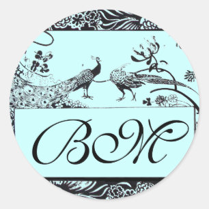 BROEDINGSMONOGRAM, zwart-wit blauw Ronde Sticker