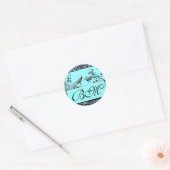 BROEDINGSMONOGRAM, zwart-wit blauw Ronde Sticker (Envelop)