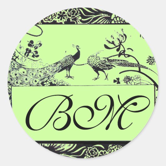 BROEDINGSMONOGRAM, zwart-wit, groen Ronde Sticker (Voorkant)