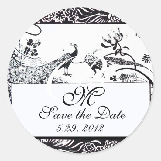 BROEDINGSMONOGRAM, zwart-wit Ronde Sticker (Voorkant)