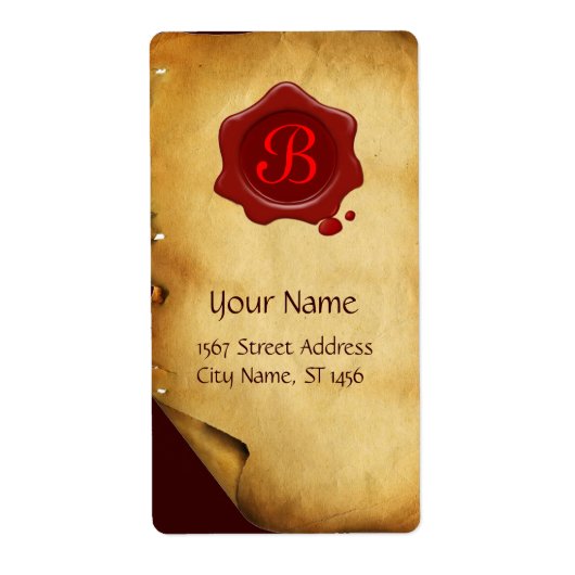 BROEIEND PARCHMENT, ROOD WAX SEAL MONOGRAM ETIKET (Voorkant)