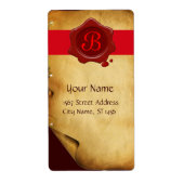 BROEIEND PARCHMENT, ROOD WAX SEAL MONOGRAM ETIKET (Voorkant)