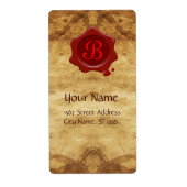 BROEIEND PARCHMENT, ROOD WAX SEAL MONOGRAM ETIKET (Voorkant)