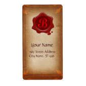 BROEIEND PARCHMENT, ROOD WAX SEAL MONOGRAM ETIKET (Voorkant)