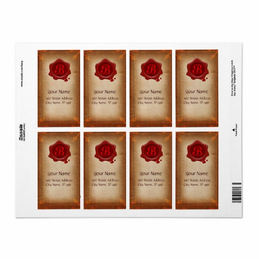 BROEIEND PARCHMENT, ROOD WAX SEAL MONOGRAM ETIKET (Full Sheet)